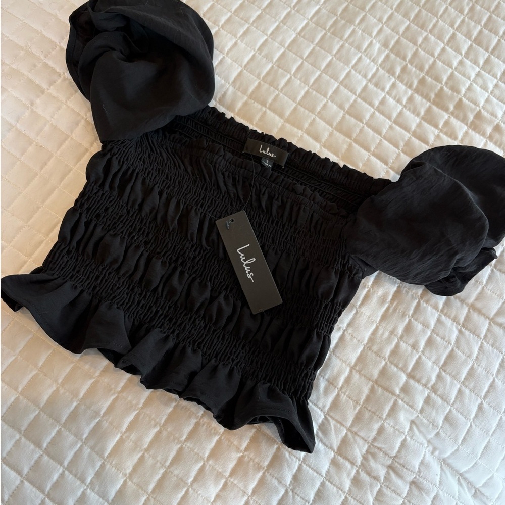 Lulu's Black Ruffled Smocked Blouse